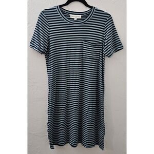 BRASS AND ROE By CTS Women's Size XS Stretch Blue Striped Dress Short Sleeve